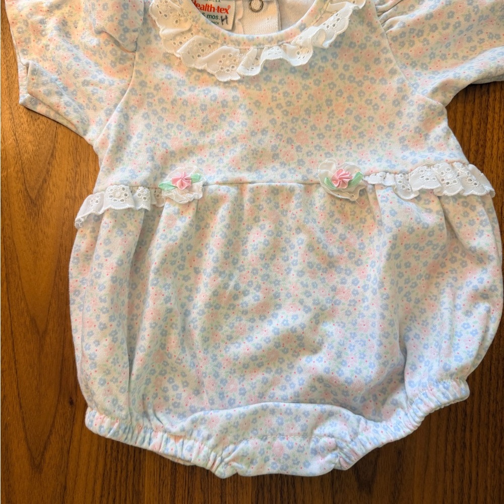 Vintage Floral Baby Romper with Eyelet Detail